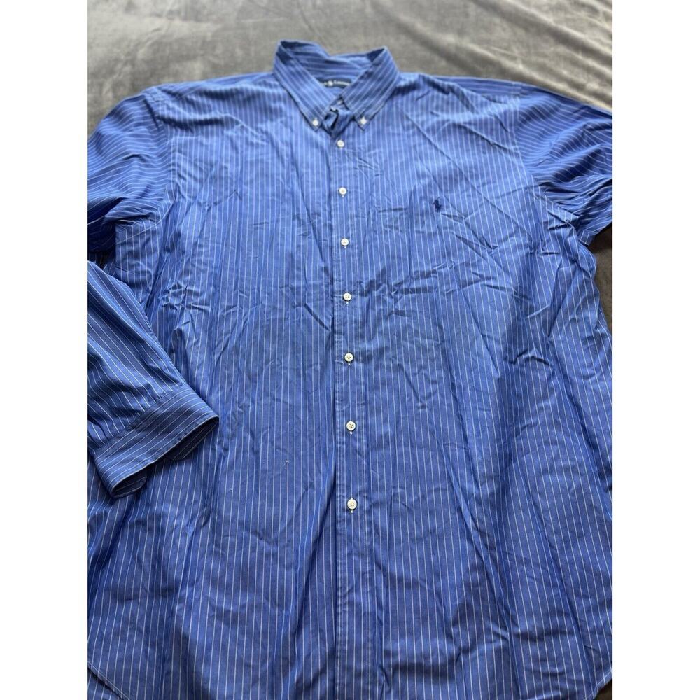 Ralph Lauren Classic Fit Men's 2XLT Blue White Striped Button Up Long Sleeve